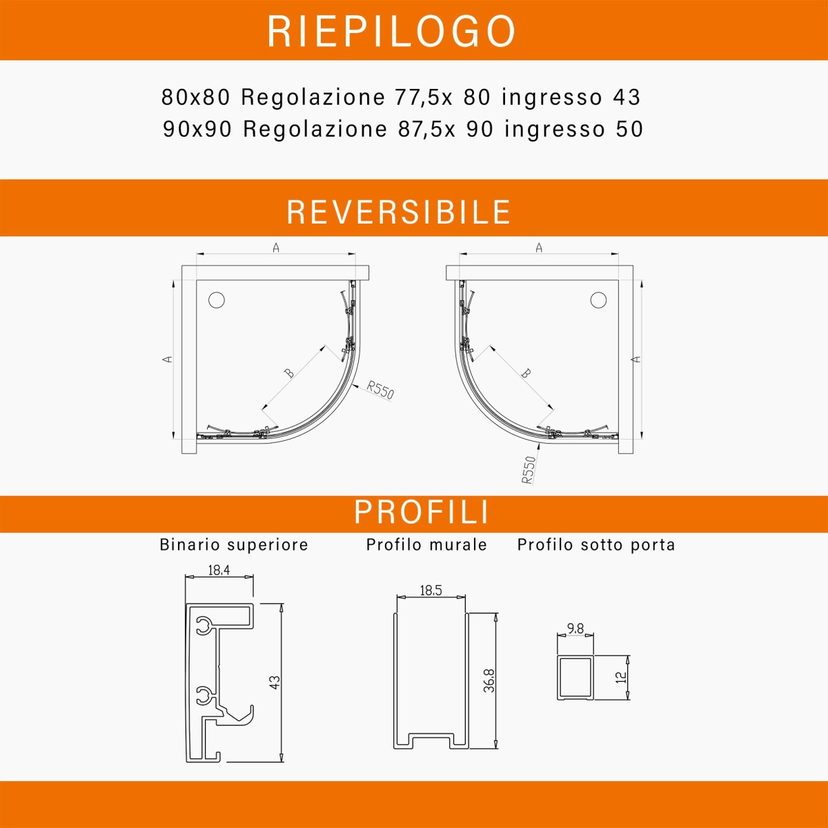 Box doccia semicircolare anta scorrevole trasparente H195...