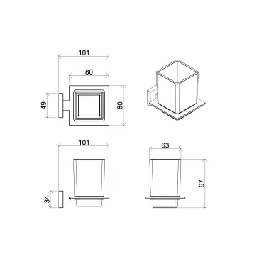 Set accessori da bagno cromati in vetro satinato Zurigo