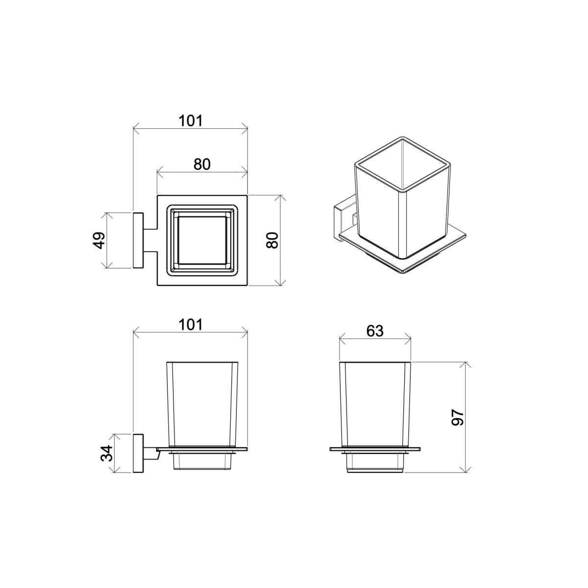 Set accessori da bagno cromati in vetro satinato Zurigo