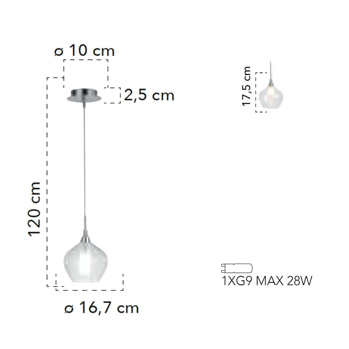 Lampada a sospensione 28W G9 trasparente BLINDER....