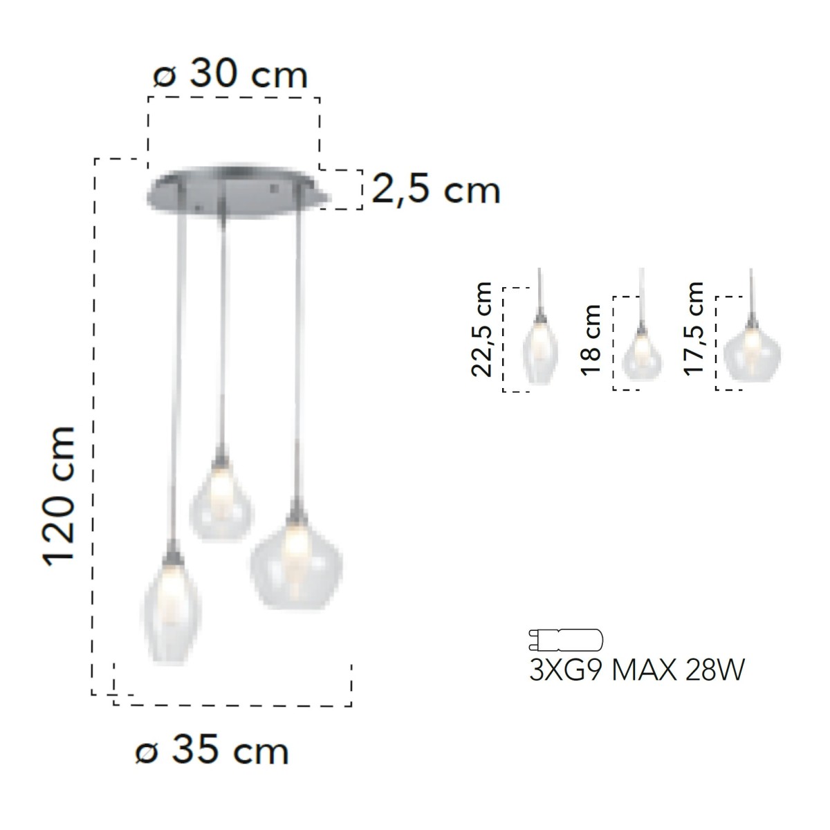 Lustre moderne transparent à 3 suspensions | Mondialshop