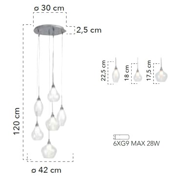 Lustre moderne transparent à 6 suspensions | Mondialshop