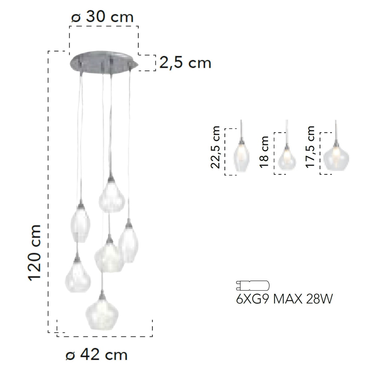 Lampada a 6 sospensioni 28W 6xG9 trasparente BLINDER....