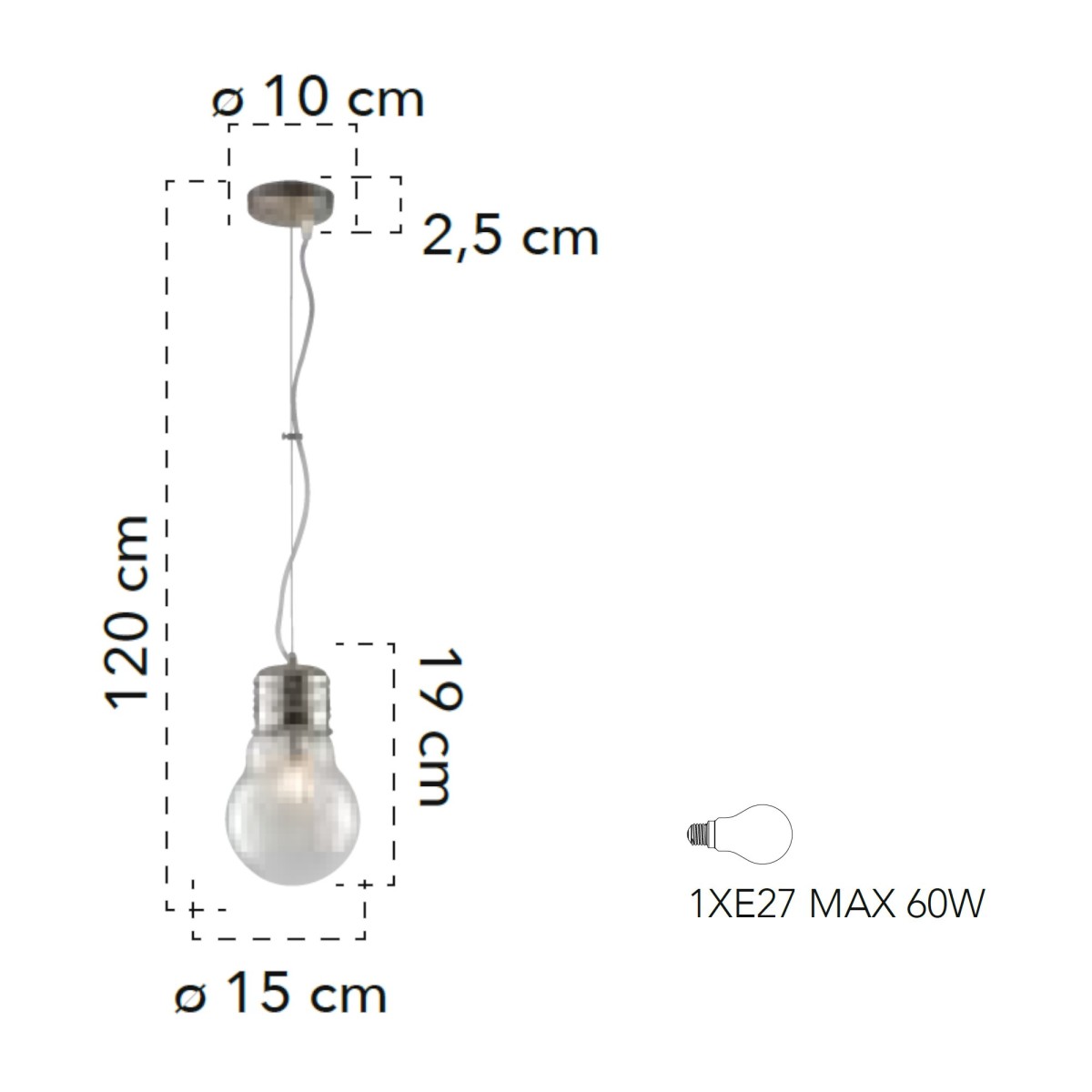 Lampada a sospensione per interno 60W E27 diam. 15 cromo...