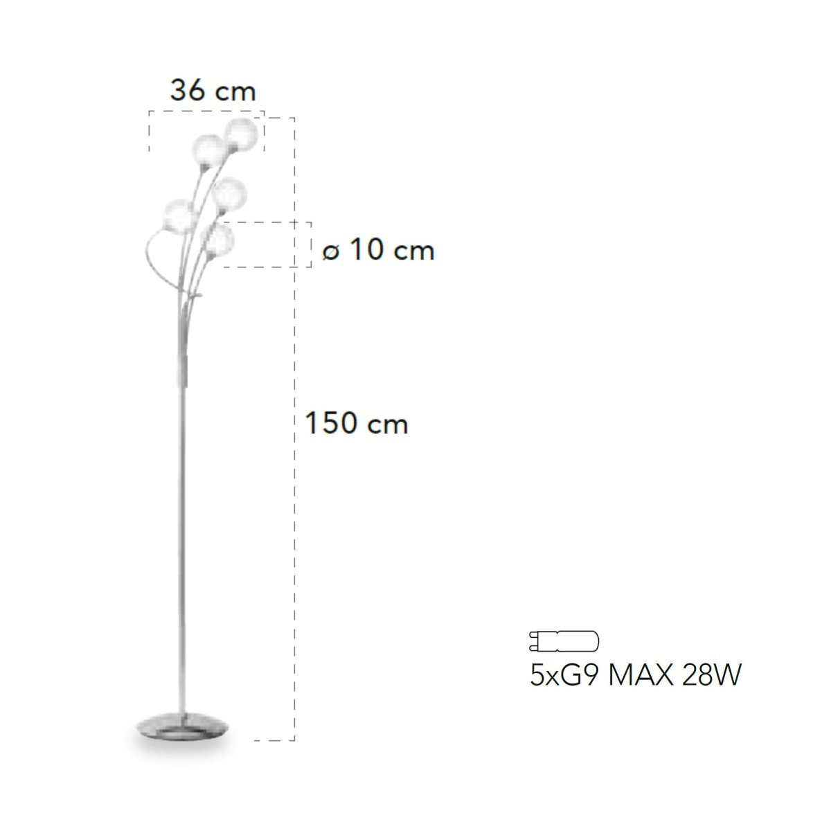 Lampadaire chromé 5XG9, H150 cm | Mondialshop