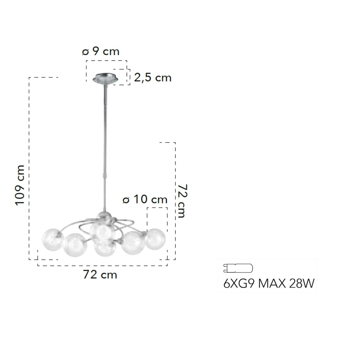 Lampada a sospensione 28W 6XG9 a sei emissioni cromo...