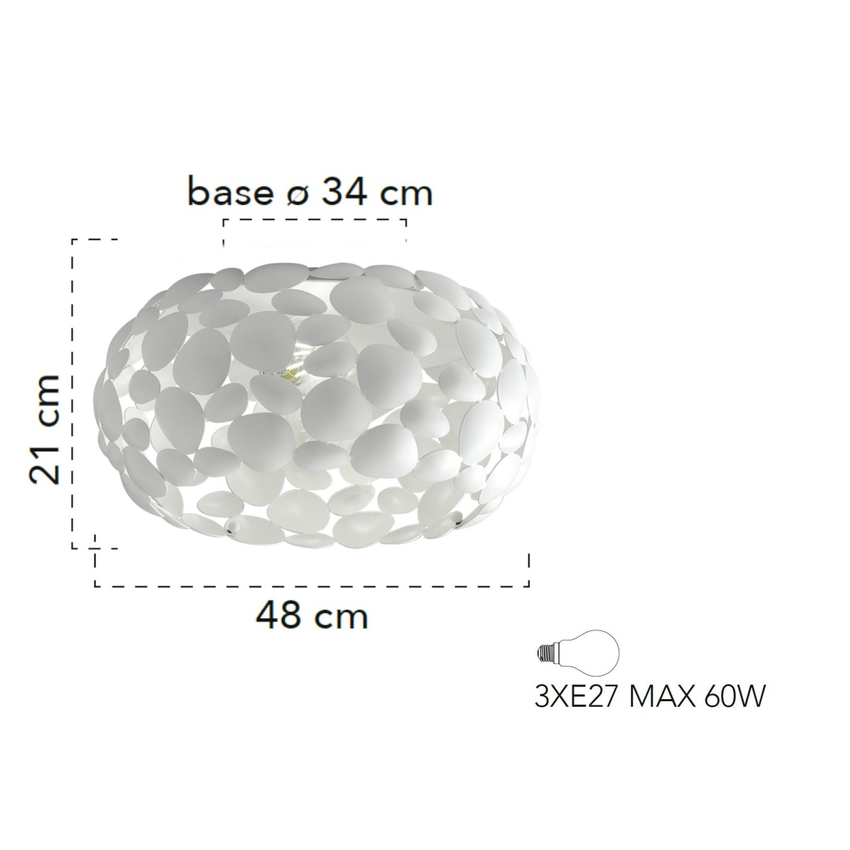 Plafoniera da interno 60W 3XE27 diametro 48cm bianca...