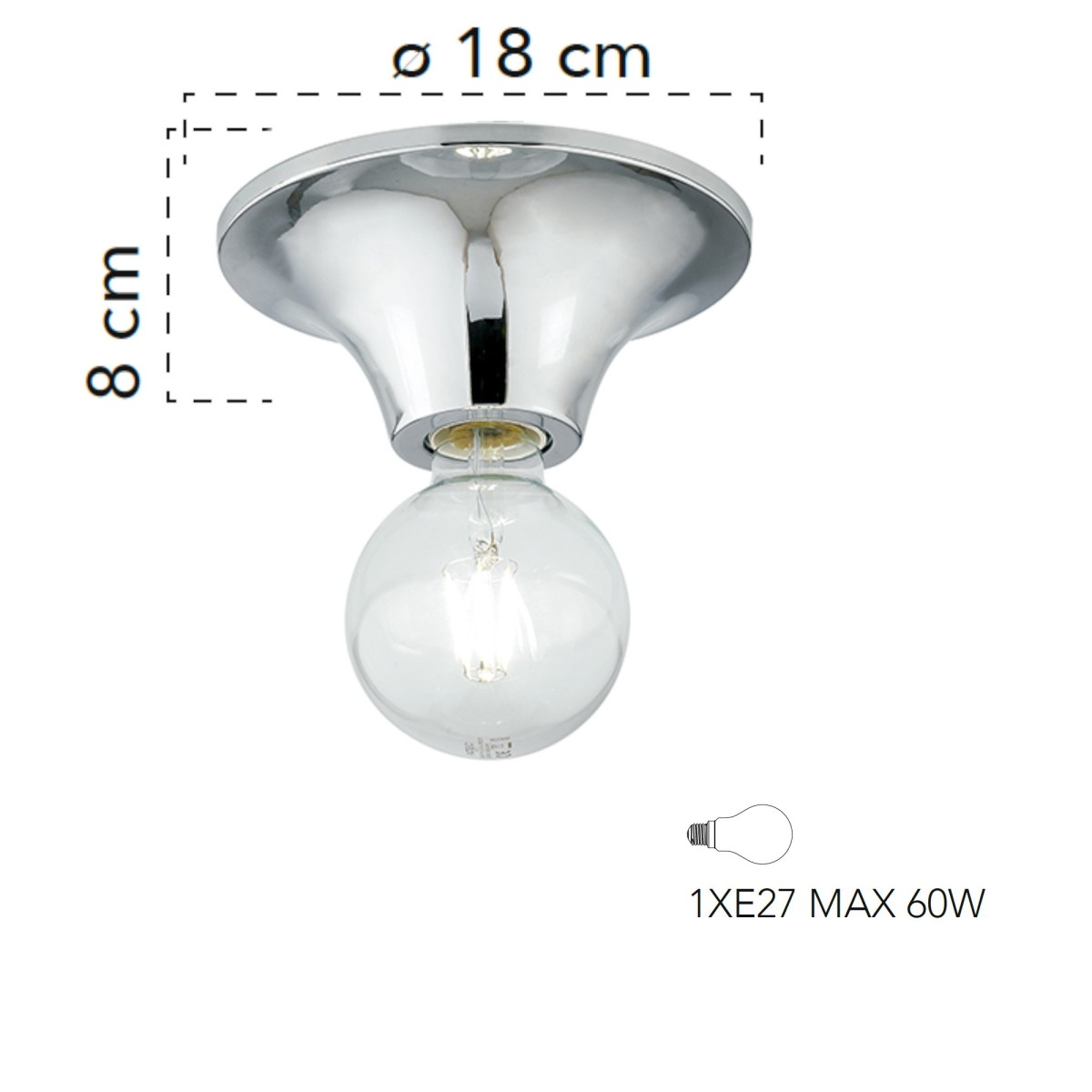 Plafoniera a soffitto per interno 60W E27 diametro 18cm...