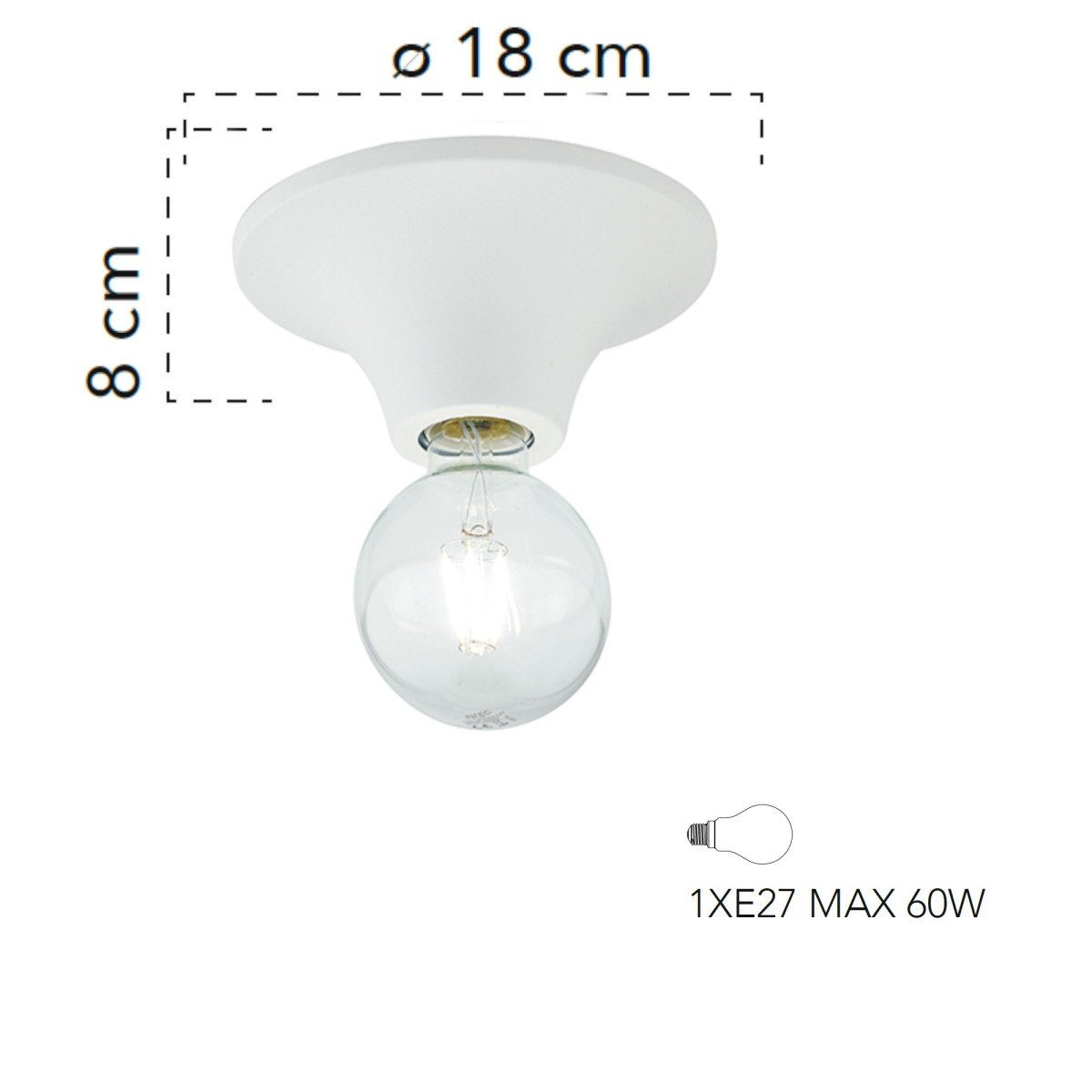 Plafoniera a soffitto per interno 60W E27 diametro 18cm...