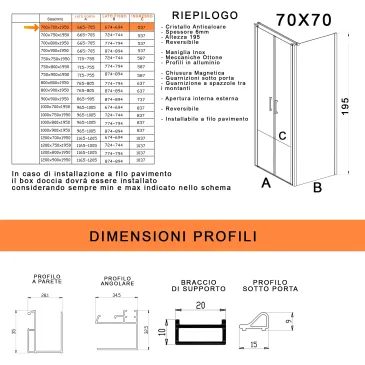 Box Doccia 2 Lati Porta Saloon H195 Cristallo 6mm Dobla