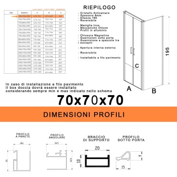 Box doccia 3 lati apertura saloon cristallo H195 anticalcare DOBLA
