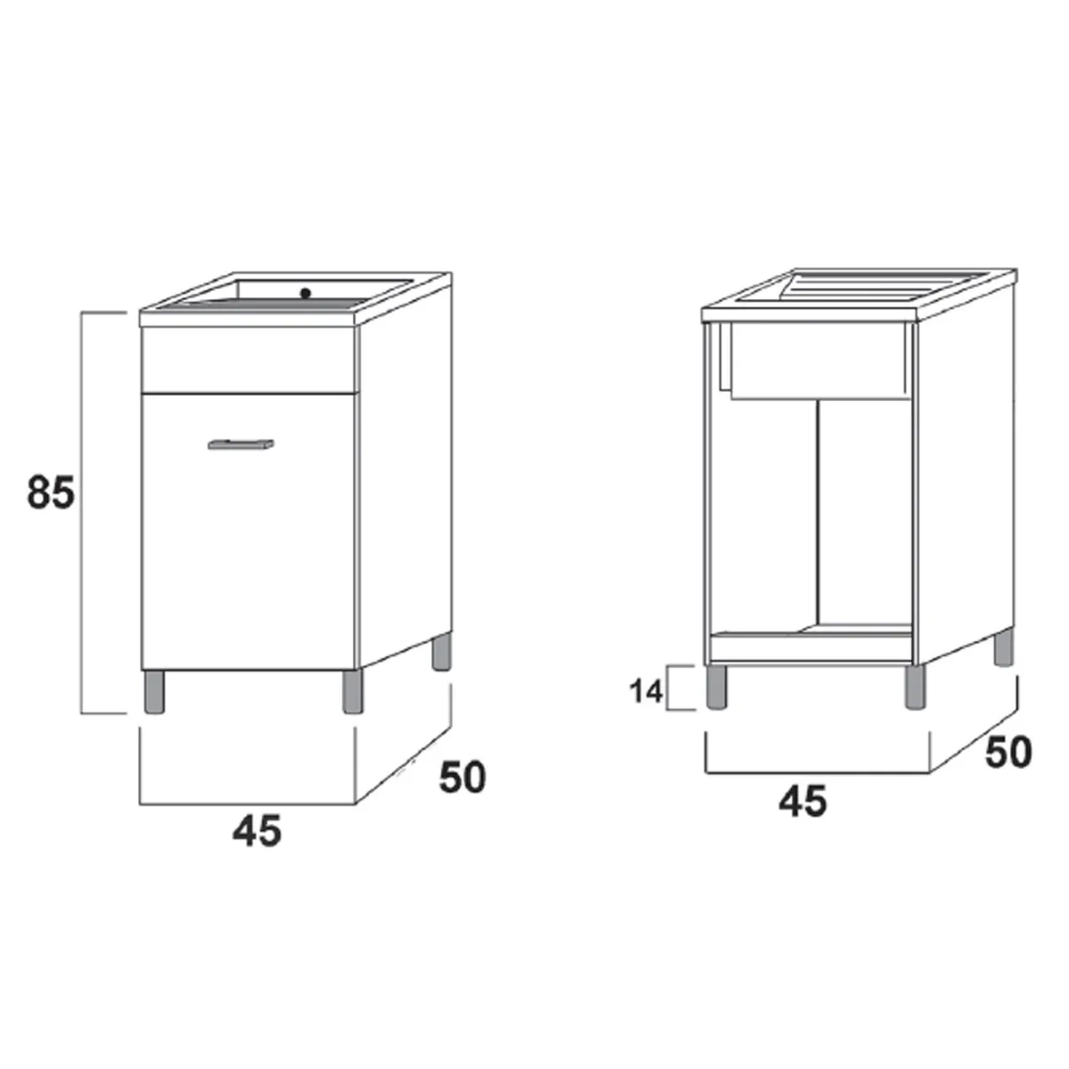 50x45 mattweißer Waschtisch mit ABS-Pad