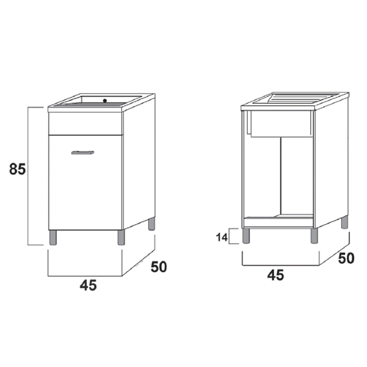 Mobile lavatoio bianco opaco 50x45 con pillozza in abs