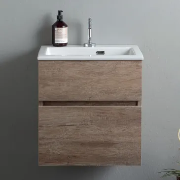 Hängender Waschschrank mit Waschbecken ohne Presse in Natural Olmo