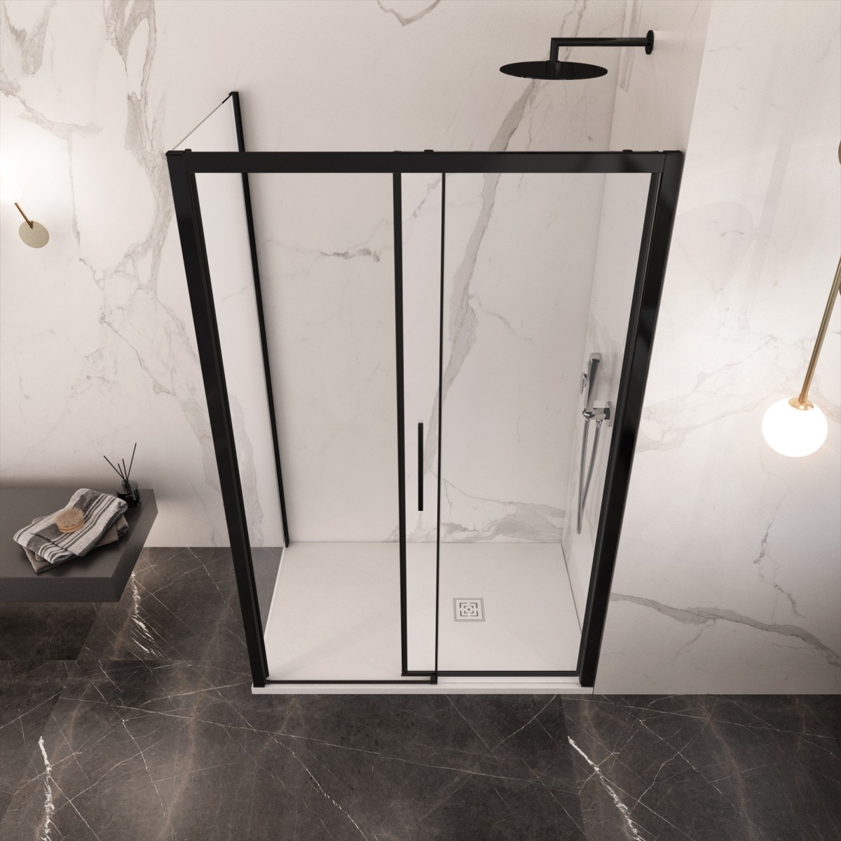 Cabine de douche double face avec profilés noirs LAGOA en...