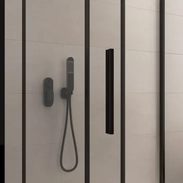 Cabine de douche double face avec profilés noirs LAGOA en verre transparent de 6 mm