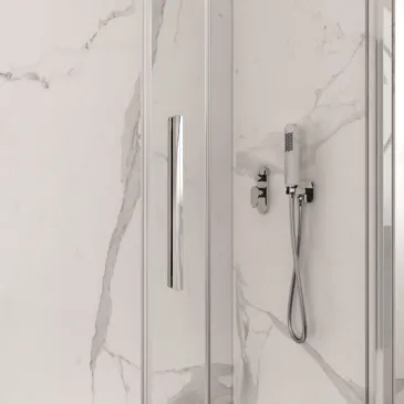 Cabine de douche LAGOA à trois côtés, verre de 6 mm, design minimaliste, porte coulissante