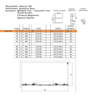 Scheda tecnica box doccia LAGOA-TRIO cristallo 70x140