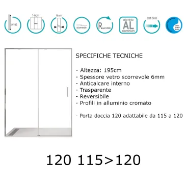 Porte de douche coulissante H195cm verre transparent 6mm TWENTY