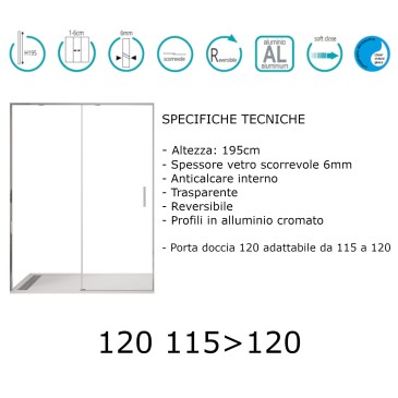 Porta doccia scorrevole H195cm cristallo trasparente 6mm TWENTY