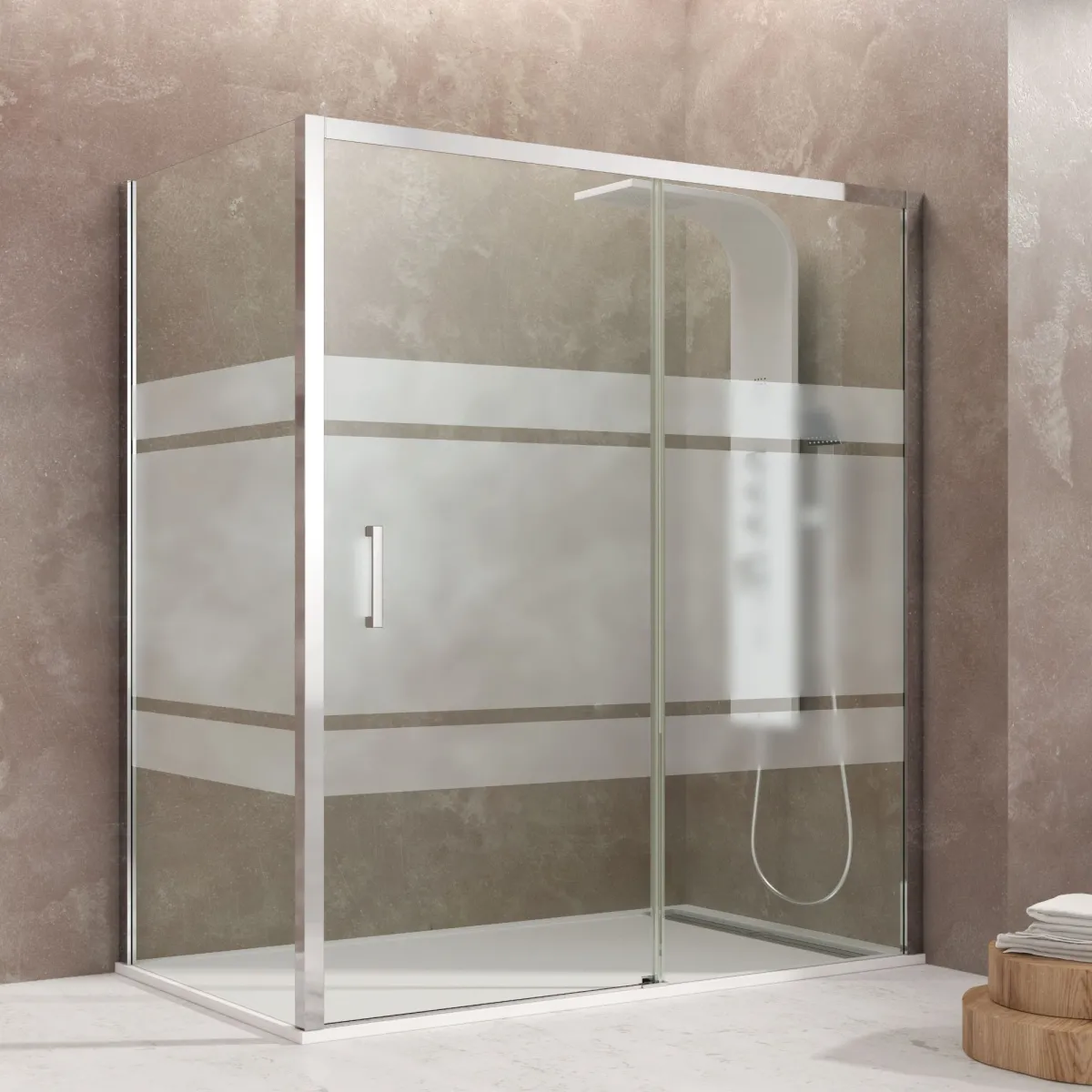 Cabine de douche d'angle sérigraphiée avec porte Aktual...