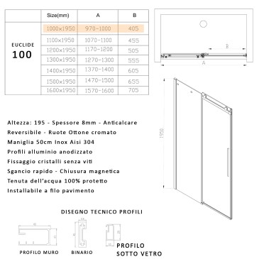 Porta doccia 100 vetro scorrevole