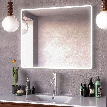 Miroir de salle de bain rétroéclairé par LED avec coins arrondis | Mondialshop