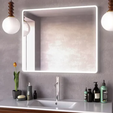 Miroir de salle de bain rétroéclairé par LED avec coins arrondis | Mondialshop