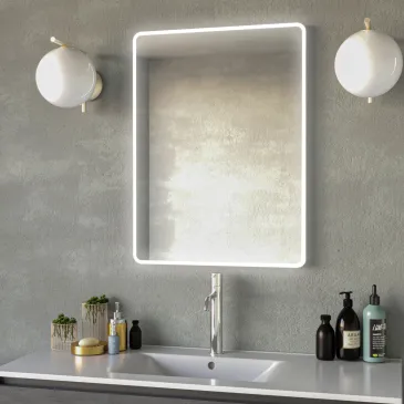 Miroir de salle de bain rétroéclairé par LED avec coins arrondis | Mondialshop