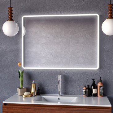 Miroir de salle de bain rétroéclairé par LED avec coins arrondis | Mondialshop