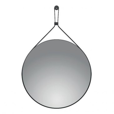 Miroir rond design en cuir noir ou en peau de vache | Mondialshop