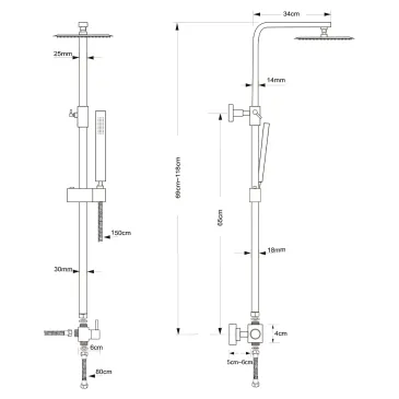 Colonne de douche sans mitigeur avec pommeau de douche et douchette comata 25X25 | JULIE