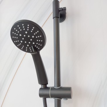 Colonne de douche noire avec mitigeur 25 ou 30 pommeau de douche avec deux sorties Thermostatique et douchette à main | Piave No