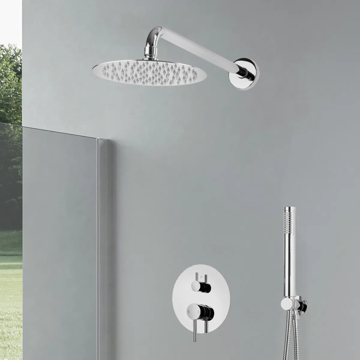 Ensemble de douche avec pomme de douche fine en acier et...