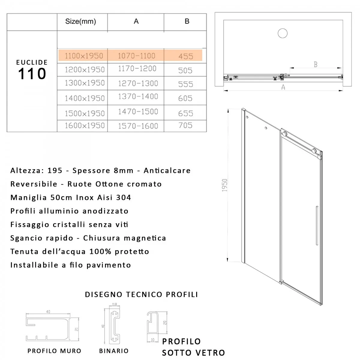 Porta doccia 110 fume