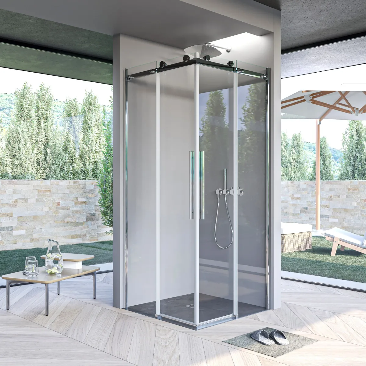 Paroi de douche d'angle avec portes coulissantes sans...