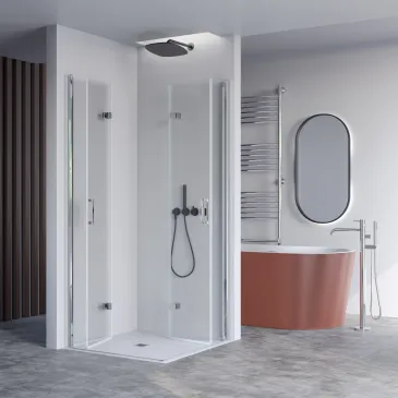 Cabine de douche pliante transparente REA à deux côtés, H195, anticalcaire