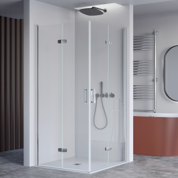 Cabine de douche pliante transparente REA à deux côtés, H195, anticalcaire