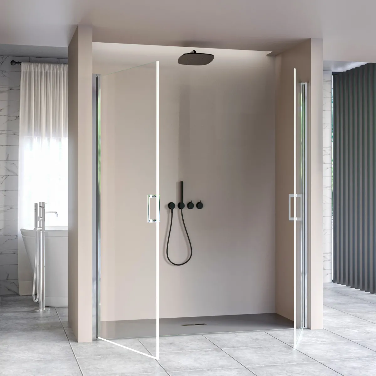 Porta doccia a battente con apertura a saloon H195...