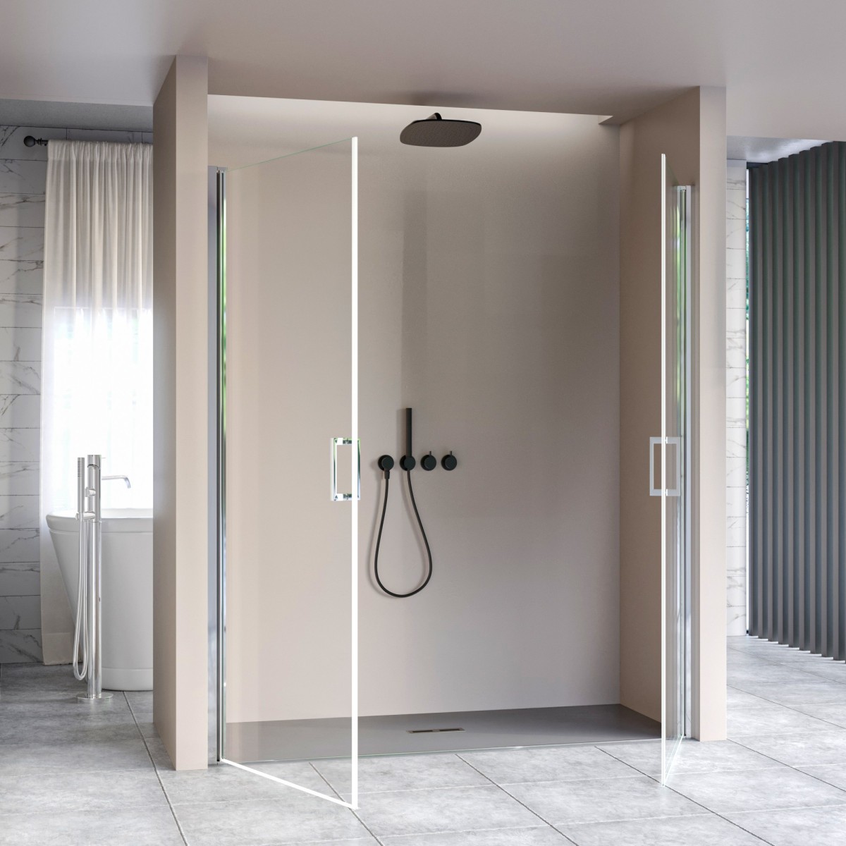 Porte de douche battante avec ouverture saloon, h195...