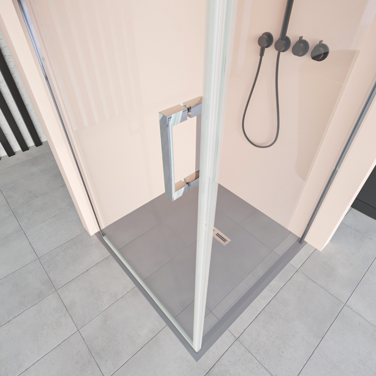 Cabine de douche 2 côtés avec porte battante et côté fixe...