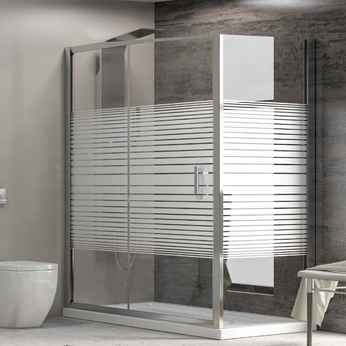 Cabine de douche sérigraphiée double face avec porte...