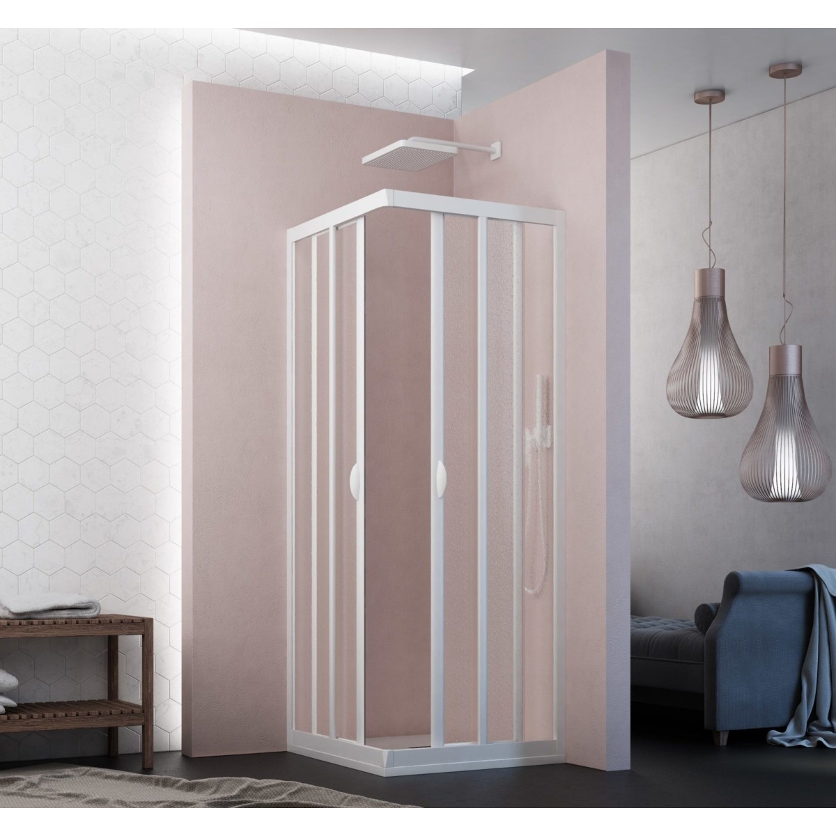Cabine de douche d'angle coulissante, H190 cm | Mondialshop