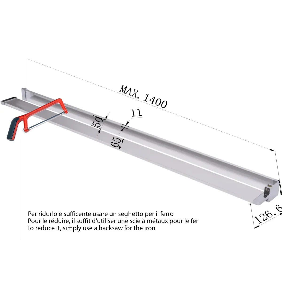 Mensola universale per parete walk nera sino a 140cm