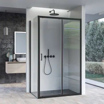 Cabine de douche 2 faces avec porte coulissante transparente H195 AGATA