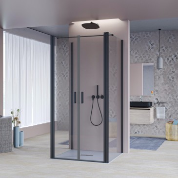 Cabine de douche Mylas noire à trois côtés | Mondialshop