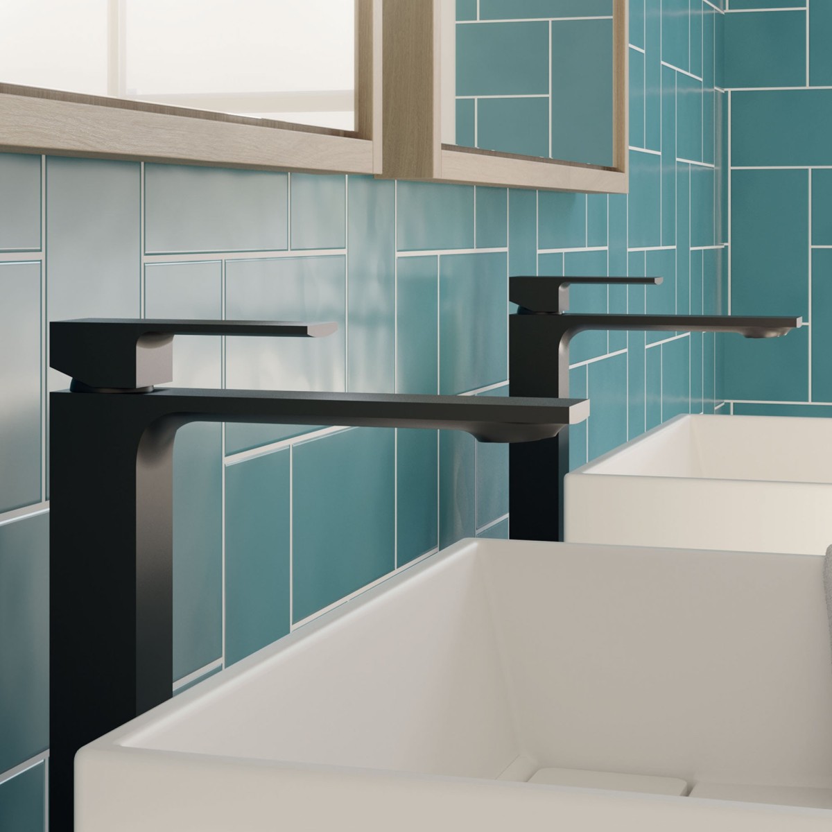 Rubinetto canna alta nero quadrato per lavabo design TBOL