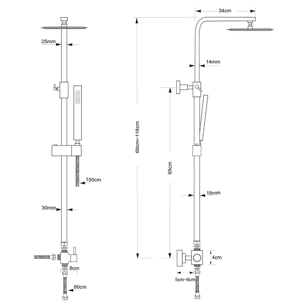 Gleitschiene mit 20x20 Duschkopf und Handbrause aus...