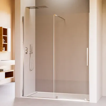 Installazione a nicchia della porta doccia Brenta h200, effetto tutto vetro.