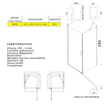 BOX DOCCIA  2 lati con anta battente e lato fisso H195 SALEMA